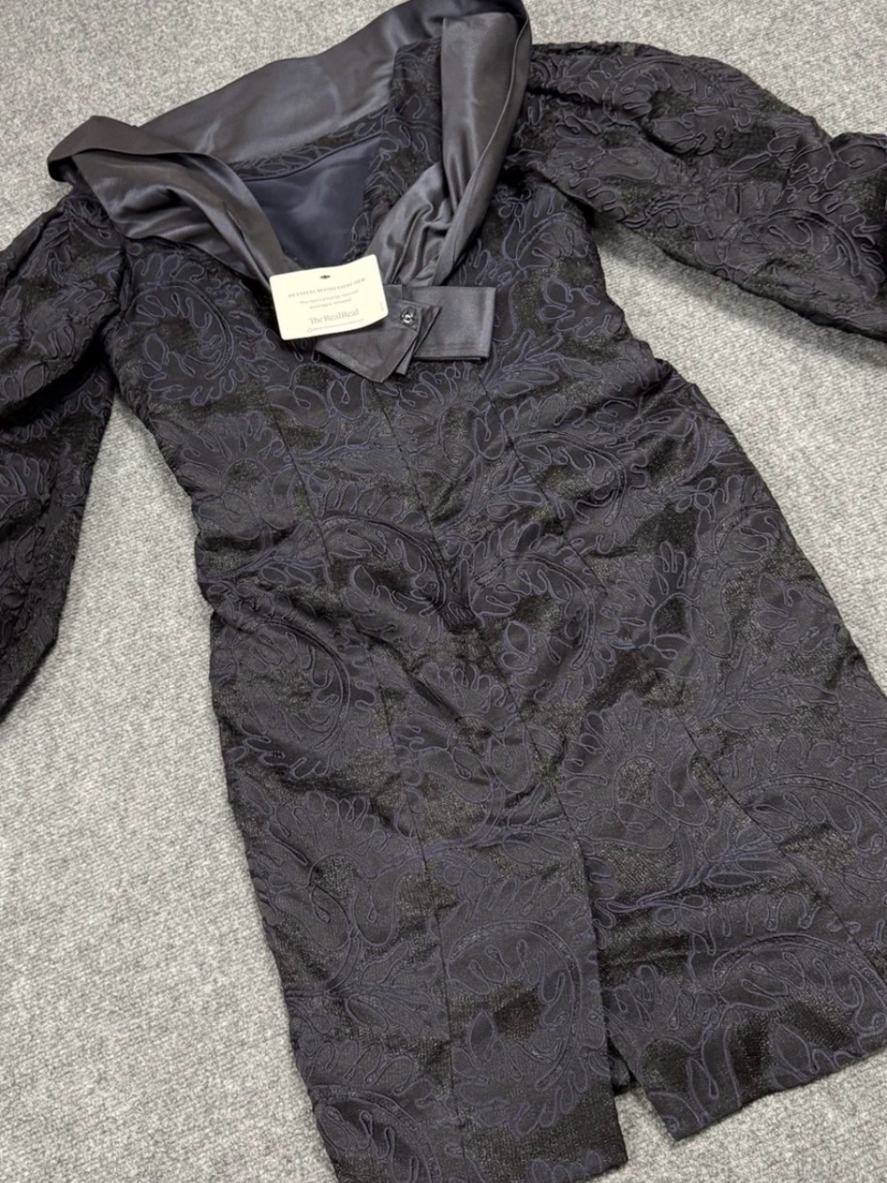 Carolina Herrera Vtg Black Jacquard Puff Sleeve Satin Bow Cocktail Dress